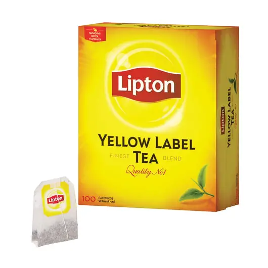Чай LIPTON (Липтон) &quot;Yellow Label&quot;, черный, 100 пакетиков с ярлычками по 2 г, 20248358, фото 1