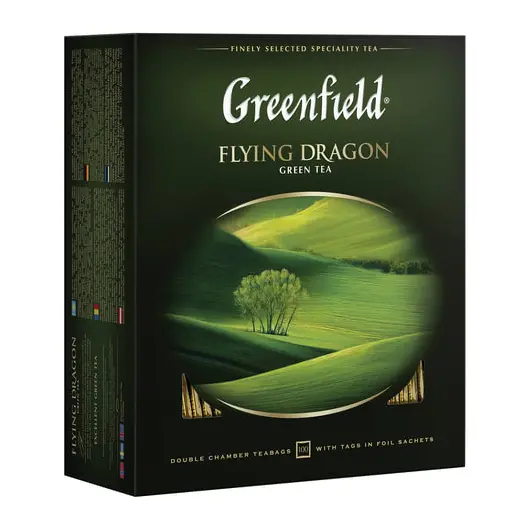 Чай GREENFIELD (Гринфилд) &quot;Flying Dragon&quot;, зеленый, 100 пакетиков в конвертах по 2 г, 0585, фото 1