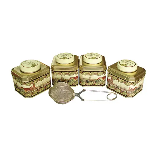 Чай HILLTOP «Английская шкатулка», 4 чайницы с коллекцией чаев и заварная ложка-ситечко, 200 г, F501, фото 3
