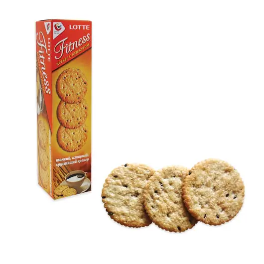 Печенье-крекер LOTTE &quot;Fitness&quot;, сладкие, с кунжутом, в картонной упаковке, 88 г (2 х 44 г), фото 1