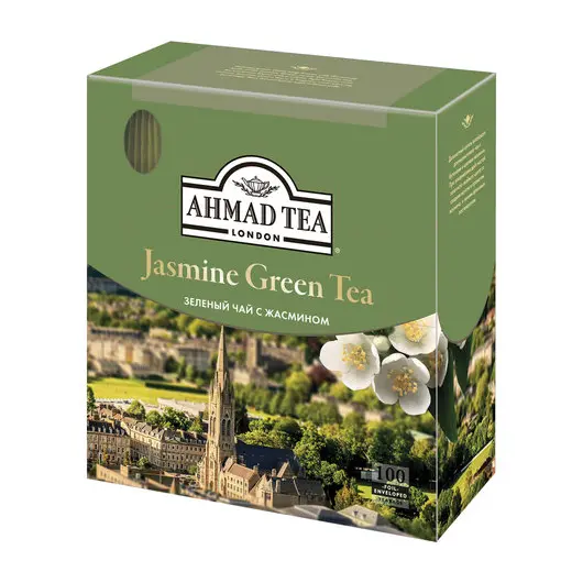 Чай AHMAD (Ахмад) &quot;Jasmine Green Tea&quot;, зелёный с жасмином, 100 пакетиков по 2 г, 475-012, фото 1