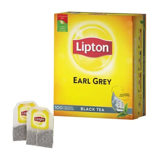 Чай LIPTON (Липтон) &quot;Earl Grey&quot;, черный, 100 пакетиков с ярлычками по 2 г, 67106269, фото 1