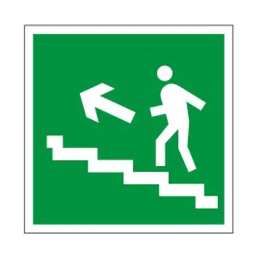 Знак эвакуационный &quot;Направление к эвакуационному выходу по лестнице НАЛЕВО вверх&quot;, квадрат, 200х200 мм, самоклейка, 610021/Е 16, фото 1
