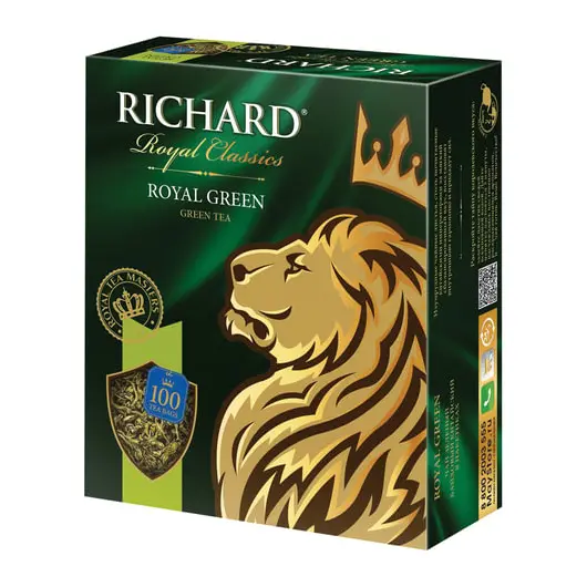 Чай RICHARD (Ричард) &quot;Royal Green&quot;, зеленый, 100 пакетиков по 2 г, 610150, фото 1