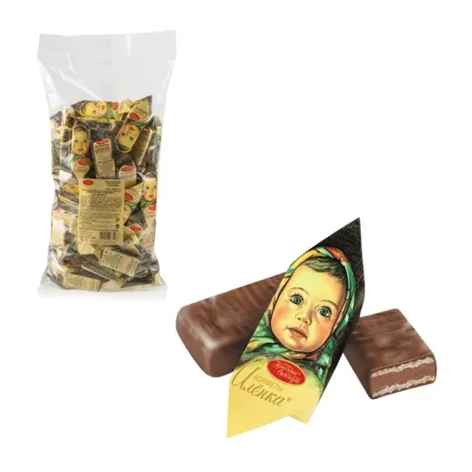 Конфеты шоколадные КРАСНЫЙ ОКТЯБРЬ &quot;Аленка&quot;, вафельные, молочно-ореховые, 1000 г, пакет, КО11384, фото 1