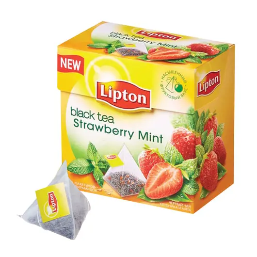 Чай LIPTON (Липтон) &quot;Strawberry Mint&quot;, черный с клубникой и мятой, 20 пирамидок по 2 г, 21187945, фото 1