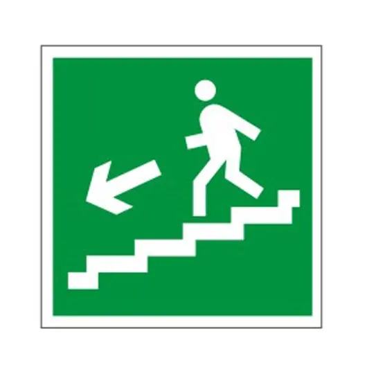 Знак эвакуационный &quot;Направление к эвакуационному выходу по лестнице НАЛЕВО вниз&quot;, квадрат 200х200 мм, самоклейка, 610019/Е 14, фото 1