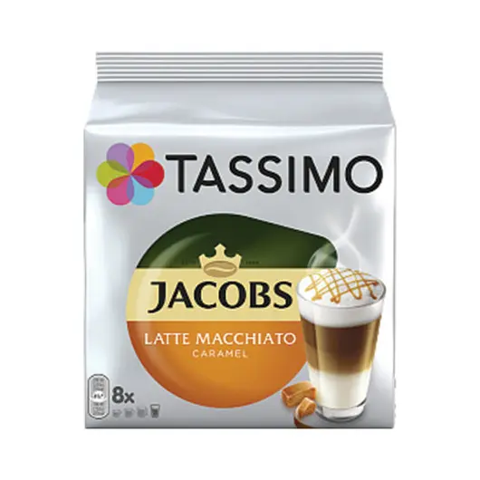 Капсулы для кофемашин TASSIMO JACOBS &quot;Latte Macchiato Caramel&quot;, натуральный кофе 8 шт. х 8 г, молочные капсулы 8 шт. х 21,7 г, Latte Caramel, фото 2