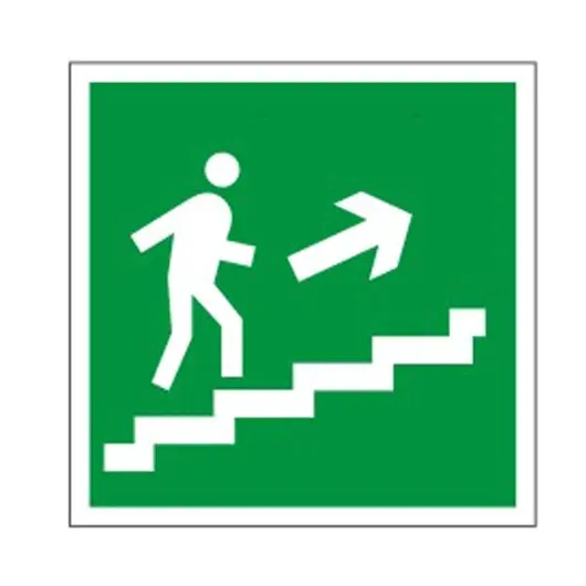 Знак эвакуационный &quot;Направление к эвакуационному выходу по лестнице НАПРАВО вверх&quot;, квадрат 200х200 мм, самоклейка, 610020/Е 15, фото 1