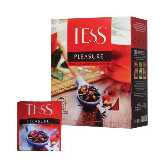 Чай TESS (Тесс) &quot;Pleasure&quot;, черный с шиповником и яблоком, 100 пакетиков по 1,5 г, 0919-09, фото 1