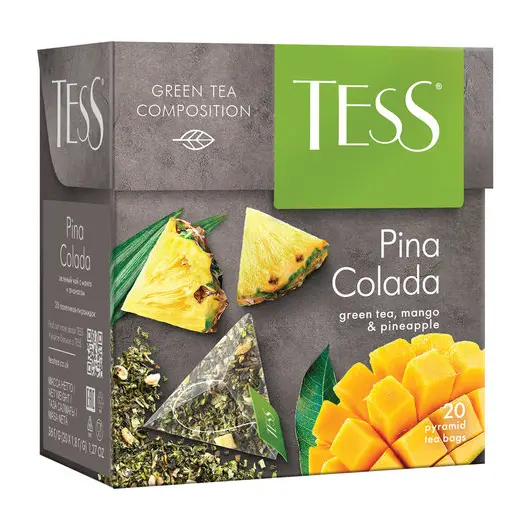 Чай TESS (Тесс) &quot;Pina Colada&quot;, зеленый с ароматом тропических фруктов, 20 пирамидок по 1,8 г, 0787-12, фото 2