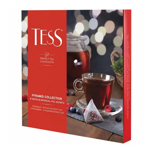 Чай TESS (Тесс), НАБОР 9 видов, 45 пирамидок, 82 г, картонная коробка, 1184-11, фото 1