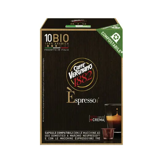 Капсулы для кофемашин NESPRESSO, Bio 100% Arabica, натуральный кофе, 10 шт. х 5 г, VERGNANO, 8001800005549, фото 1