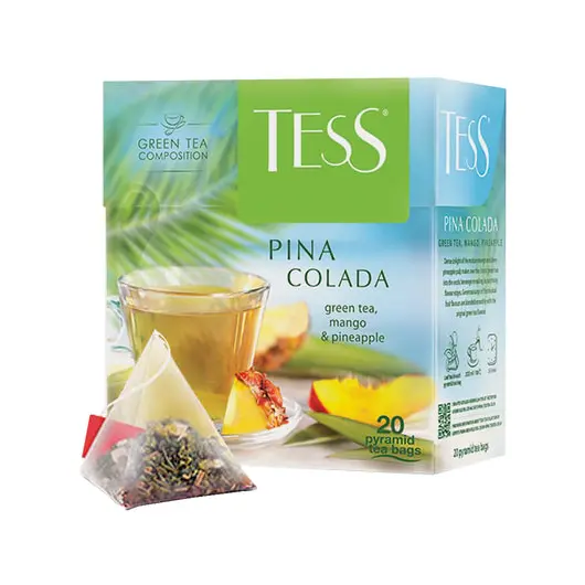 Чай TESS (Тесс) &quot;Pina Colada&quot;, зеленый с ароматом тропических фруктов, 20 пирамидок по 1,8 г, 0787-12, фото 1