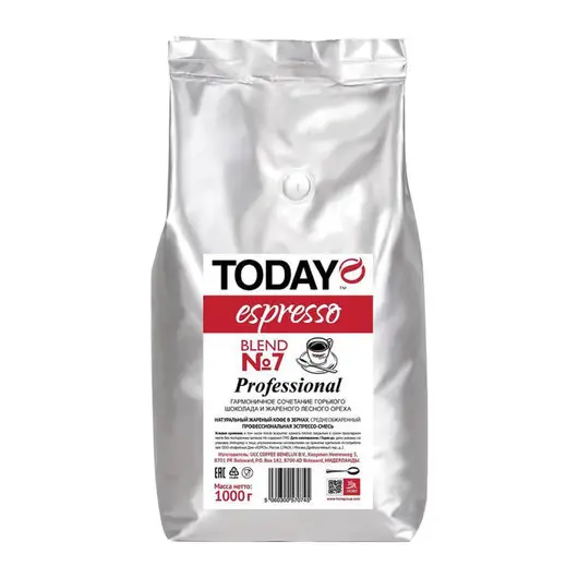 Кофе в зернах TODAY Espresso &quot;Blend №7&quot;, натуральный, 1000 г, вакуумная упаковка, TO10004004, фото 1