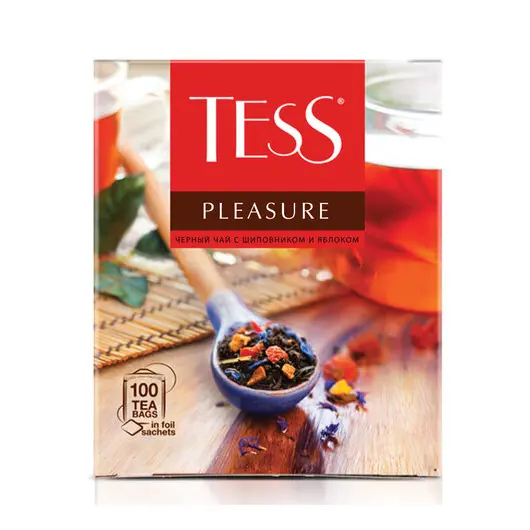Чай TESS (Тесс) &quot;Pleasure&quot;, черный с шиповником и яблоком, 100 пакетиков по 1,5 г, 0919-09, фото 4
