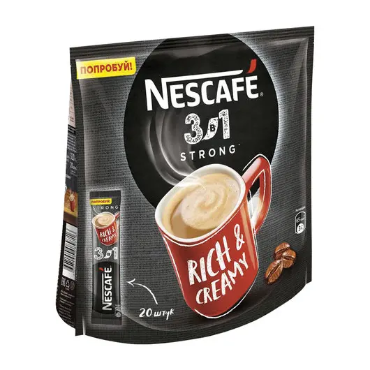 Кофе растворимый NESCAFE &quot;3 в 1 Крепкий&quot;, 20 пакетиков по 16 г (упаковка 320 г), 12235512, фото 4