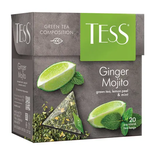Чай TESS (Тесс) &quot;Ginger Mojito&quot;, зеленый с ароматом мяты и лайма, 20 пирамидок по 1,8 г, 0788-12, фото 2