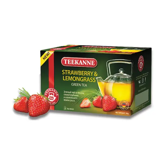 Чай TEEKANNE (Тиканне) &quot;Strawberry&amp;Lemongrass&quot;, зеленый, клубника/лемонграсс, 20 пакетиков по 2 г, 0306_4530, фото 1