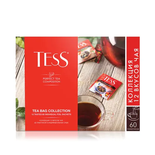 Чай TESS (Тесс), НАБОР 60 пакетиков (12 видов по 5 шт), 103 г, картонная коробка, 1175-12-3, фото 6
