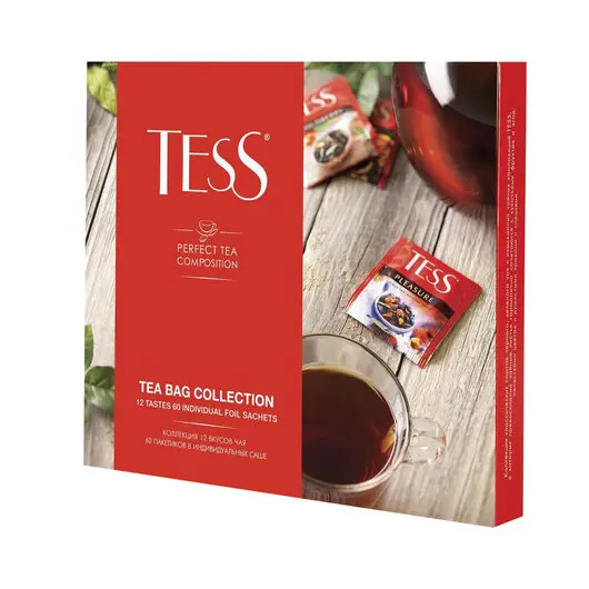 Чай TESS (Тесс), НАБОР 60 пакетиков (12 видов по 5 шт), 103 г, картонная коробка, 1175-12-3, фото 3