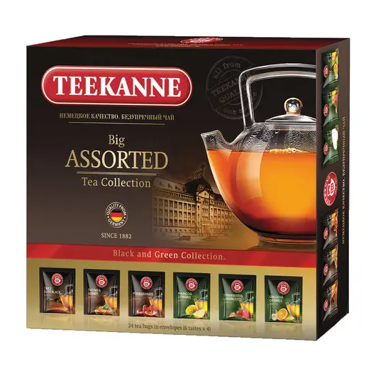 Чай TEEKANNE (Тиканне) &quot;Big Assorted&quot;, 6 вкусов черного и зеленого чая, 24 пакетика, 0306_4815, фото 1