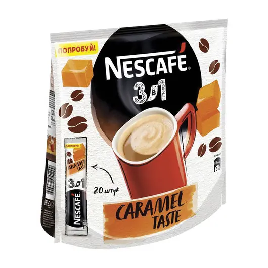Кофе растворимый NESCAFE &quot;3 в 1 Карамельный&quot;, 20 пакетиков по 16 г (упаковка 320 г), 12300793, фото 4