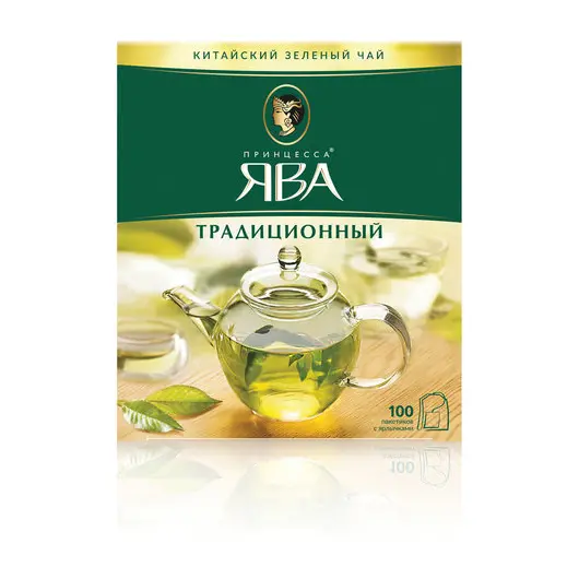 Чай ПРИНЦЕССА ЯВА, зеленый, 100 пакетиков с ярлычками по 2 г, 0880-18, фото 1