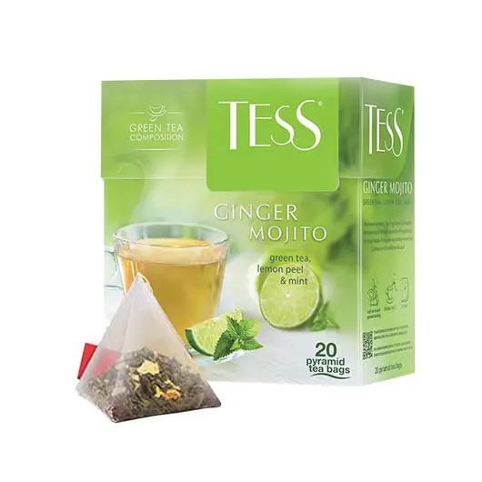 Чай TESS (Тесс) &quot;Ginger Mojito&quot;, зеленый с ароматом мяты и лайма, 20 пирамидок по 1,8 г, 0788-12, фото 1