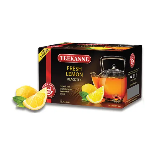 Чай TEEKANNE (Тиканне) &quot;Fresh Lemon&quot;, черный, лимон, 20 пакетиков по 2 г, 0306_4555, фото 1