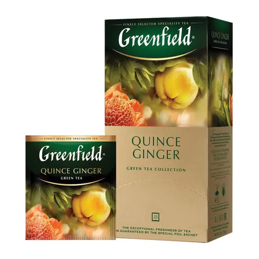 Чай GREENFIELD (Гринфилд) &quot;Quince Ginger&quot;, зеленый, айва-имбирь, 25 пакетиков в конвертах по 2 г, 1388-10, фото 1
