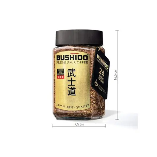 Кофе растворимый BUSHIDO &quot;Katana Gold 24 Karat&quot;, сублимированный с пищевым золотом, 100 г, 100% арабика, стеклянная банка, BU10009005, фото 2