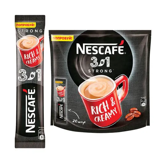 Кофе растворимый NESCAFE &quot;3 в 1 Крепкий&quot;, 20 пакетиков по 16 г (упаковка 320 г), 12235512, фото 1