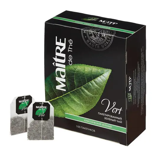 Чай MAITRE (МЭТР) &quot;Классический&quot;, зеленый, 100 пакетиков в конвертах по 2 г, бак285р, фото 1