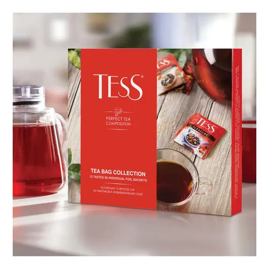 Чай TESS (Тесс), НАБОР 60 пакетиков (12 видов по 5 шт), 103 г, картонная коробка, 1175-12-3, фото 7