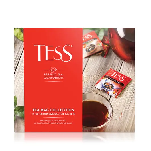 Чай TESS (Тесс), НАБОР 60 пакетиков (12 видов по 5 шт), 103 г, картонная коробка, 1175-12-3, фото 4