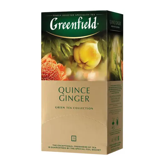 Чай GREENFIELD (Гринфилд) &quot;Quince Ginger&quot;, зеленый, айва-имбирь, 25 пакетиков в конвертах по 2 г, 1388-10, фото 4