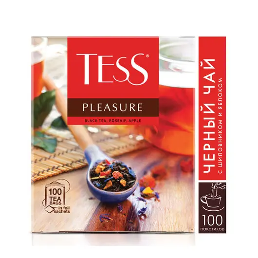 Чай TESS (Тесс) &quot;Pleasure&quot;, черный с шиповником и яблоком, 100 пакетиков по 1,5 г, 0919-09, фото 2