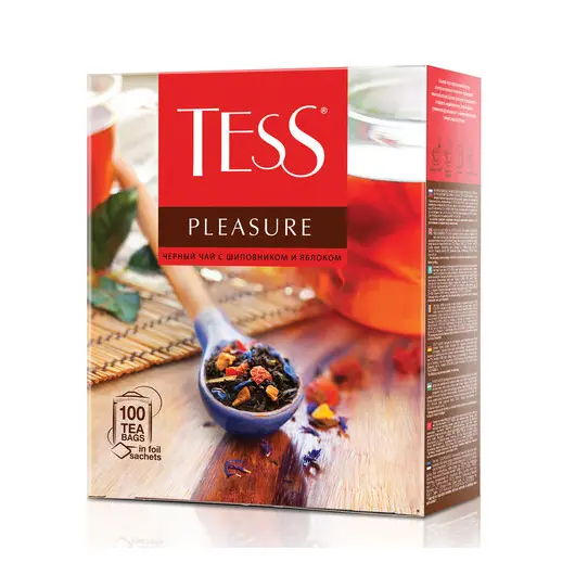 Чай TESS (Тесс) &quot;Pleasure&quot;, черный с шиповником и яблоком, 100 пакетиков по 1,5 г, 0919-09, фото 3