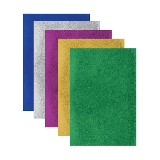 Цветная пористая резина (фоамиран) для творчества А4, толщина 2 мм, BRAUBERG, 5 листов, 5 цветов, металлик, 660619, фото 2