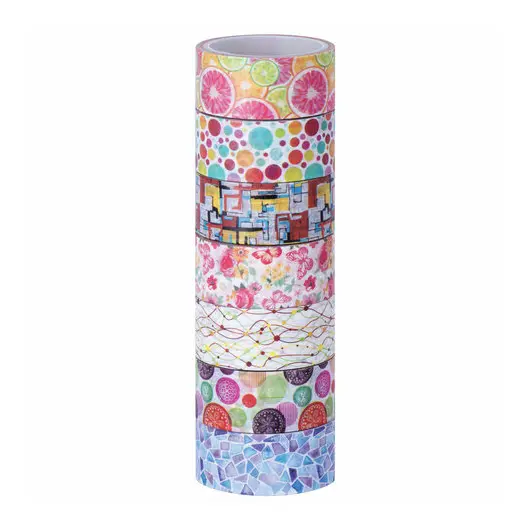 Клейкие WASHI-ленты для скрапбукинга и декора бумажные, &quot;Микс №2&quot;, 15 мм * 3 м, 7 цветов, комплект, ОСТРОВ СОКРОВИЩ, 661710, фото 1