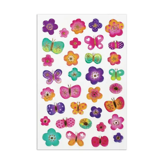 Наклейки гелевые &quot;Бабочки и цветочки&quot;, с тиснением фольгой, 10х15 см, ЮНЛАНДИЯ, 661835, фото 2