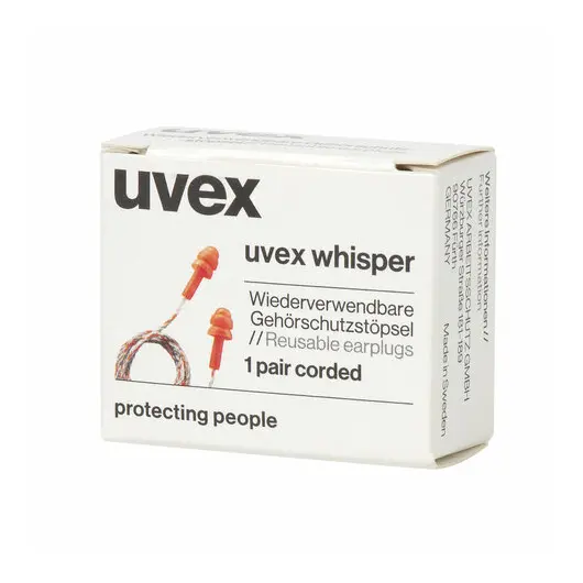 Беруши (противошумные вкладыши) UVEX Виспер, со шнурком, многоразовые, 1 пара в индивидуальной упаковке, 2111201, фото 2
