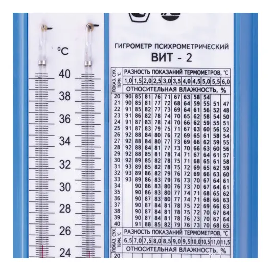 Гигрометр психрометрический ВИТ-2, диапазон: от 15 до +40 °С, с поверкой РФ, Стеклопр, ВИТ - 2, фото 4