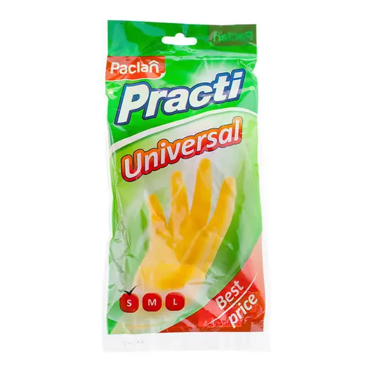 Перчатки резиновые Paclan &quot;Practi.Universal&quot;, р.S, желтые, пакет с европодвесом, фото 2