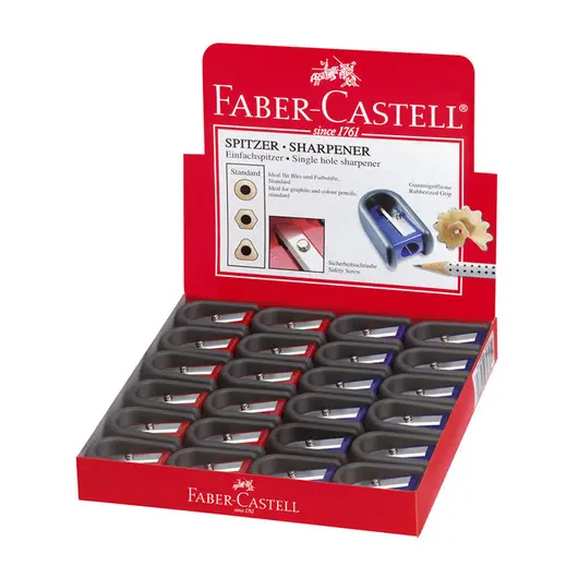 Точилка пластиковая Faber-Castell, 1 отверстие, ассорти, с резиновым держателем, фото 2