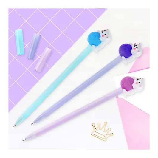 Ручка шариковая MESHU &quot;Cute Cats. Кот с клубком&quot; синяя, 0,7мм, корпус ассорти, фото 2