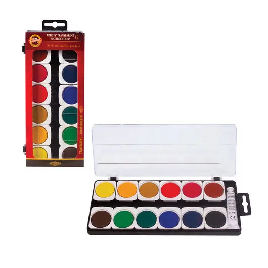 Краски акварельные художественные KOH-I-NOOR, 12 цветов, лессировочные (прозрачные), без кисти, 017550500000, фото 2