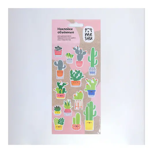 Наклейки объемные MESHU &quot;Cute cactus&quot;, 10*19см, пакет, европодвес, фото 3