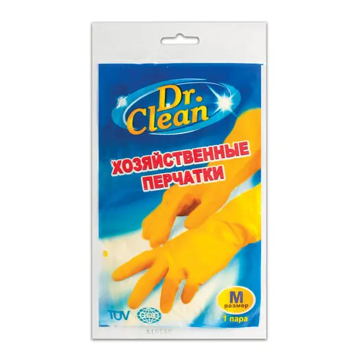 Перчатки хозяйственные латексные DR.CLEAN (Доктор Клин), без х/б напыления, размер М (средний), 601622, фото 1